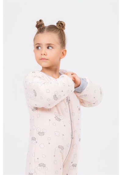 Cantoy Kız Erkek Çocuk Kalın Elyaf Dolgulu Premium Kalite 2.5 Tog Desenli Uyku Tulumu Gri - Pudra