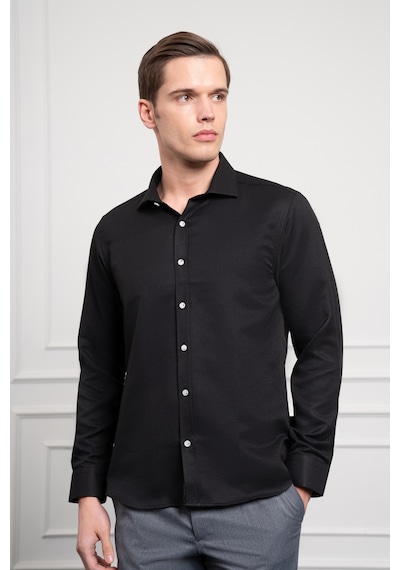 Morven Erkek Siyah Trend İtalyan Yaka Slim Fit Dar Kesim Gömlek 25mc004017001 Siyah Siyah