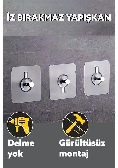 Vidalı Askı 2adet Yapışkanlı Havlu Eşya Asma Aparatı Banyo Mutfak Düzenleyici Tutucu Gri Diğer