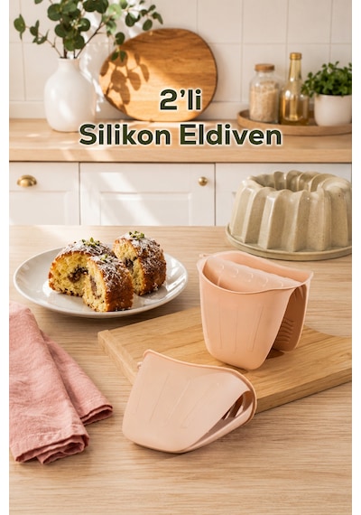 Porsima 33006-1 Silikon 2li Fırın Eldiveni Isı Yalıtımlı Mikrodalga Fırın Tencere Tepsi Tutacağı Krem
