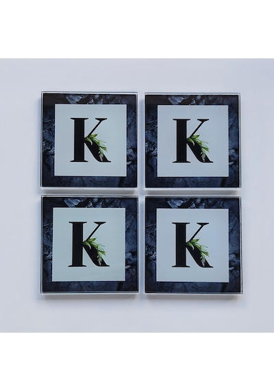 Decorita Cam Bardak Altlığı K Harfli Tasarım 4'lü Takım 10 x 10 CM Çok Renkli