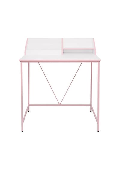 Retro Metal Ayaklı Bölmeli Çalışma Masası-pembe/beyaz 90x75x50 Cm Beyaz