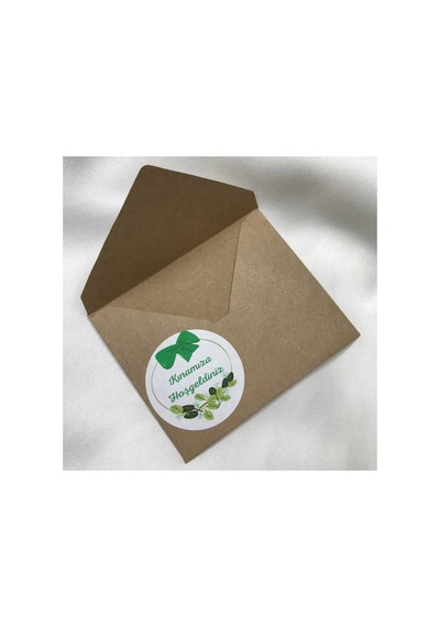 Kına Sticker Yeşil Fiyonk Yapraklar Kınamıza Hoşgeldiniz Mat Etiket 4 Cm 100 Adet Çok Renkli