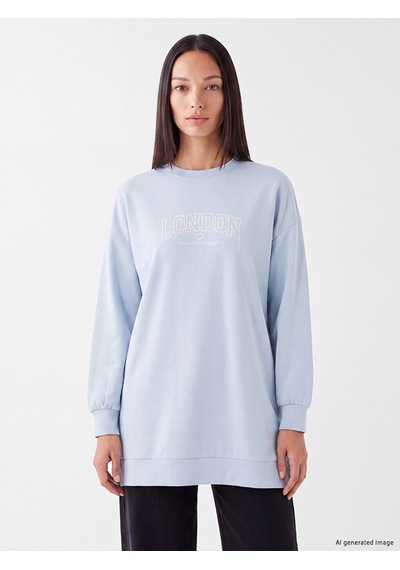 LC Waikiki Lc Waıkıkı Mavi Soft Touch Kadın Sweatshirt Tunik
