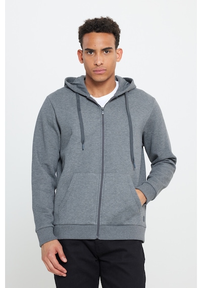 AC&Co / Altınyıldız Classics Erkek Antrasıt Melanj Standart Fit Normal Kesim Kapüşonlu Fermuarlı Sweatshirt Antrasit
