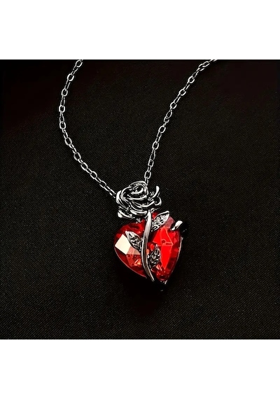 Kadın Kolye Heartrose Kadın Kolye Gül Kalp Detaylı Gotik Koyu Zincir Tasarım Çok Renkli