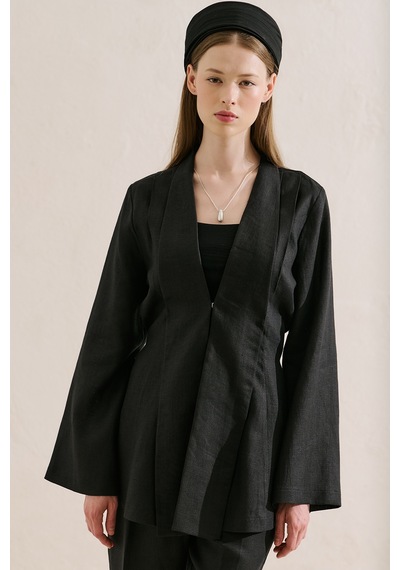 Manuka Keten Pileli Kimono Ceket Siyah Ss26ckt00016-021.10199