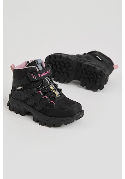 Tonny Black Kalın Kauçuk Taban Lastik Bağcıklı Cırtlı Çocuk Unisex Siyah Pudra Outdoor Trekking Bot Tbkmn340 Siyah Pudra