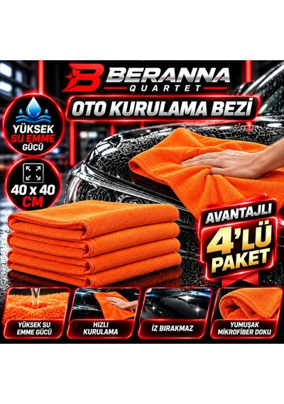 Microfiber Oto Kurulama Bezi 40x40 400 Gsm Kalın Dokulu Turuncu Avantajlı 4 Lü Paket