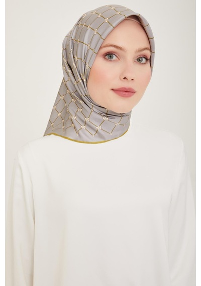 Belli Twill İpek Eşarp - 4006-50 Gri Sarı - Gri Sarı