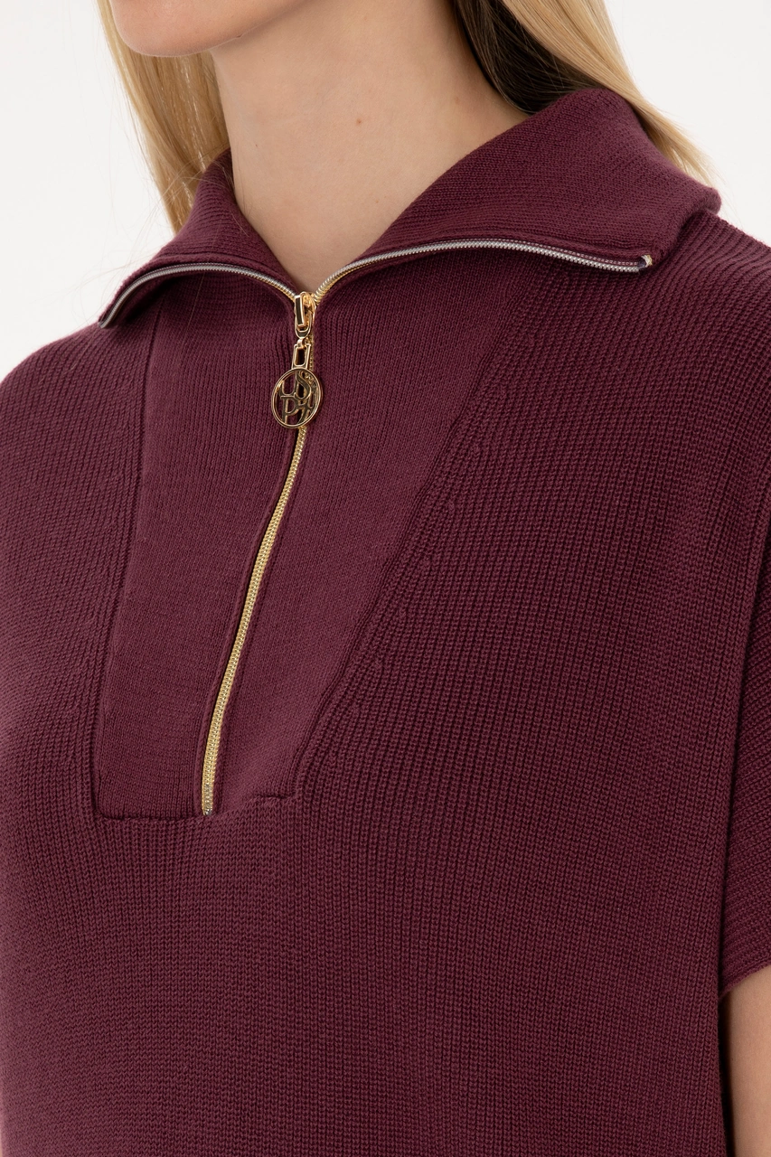 U.S. Polo Assn. Kadın Bordo V Yaka Fermuarlı Süveter 50317570-VR177