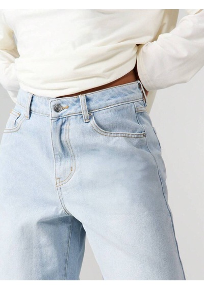 Buz Mavi Palazzo Pantolon Wide Leg Yüksek Bel Denim Jeans Mavi