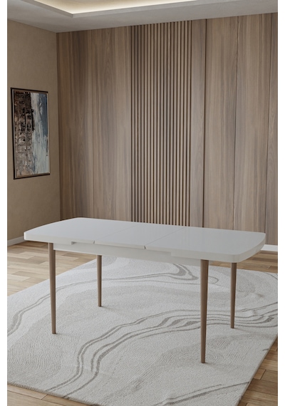 Toce Home Helmo Serisi 80x130 Açılır Masa Yemek Odası Takımı, Mutfak Takımı 4 Adet Sandalye Bej