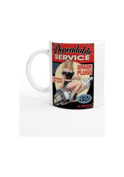 Pin-up Bujili Retro Garaj Temalı Kupa Bardak Renkli