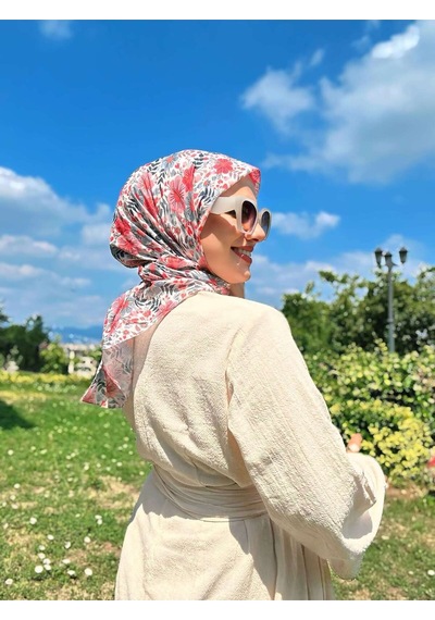 Moda Kaşmir Flora Desen Bambu Eşarp Pembe-lila