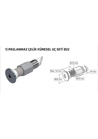 Yapıtaşı Yt323 Ø22 Küresel Uçlu L Tipi Esnek Taharet Çubuğu Rekorlu 60mm