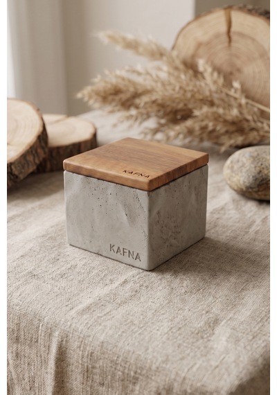 Kafna Küçük Boy Beton Mum Doğal Ahşap Kapaklı Minimalist Dekor Mum Diğer