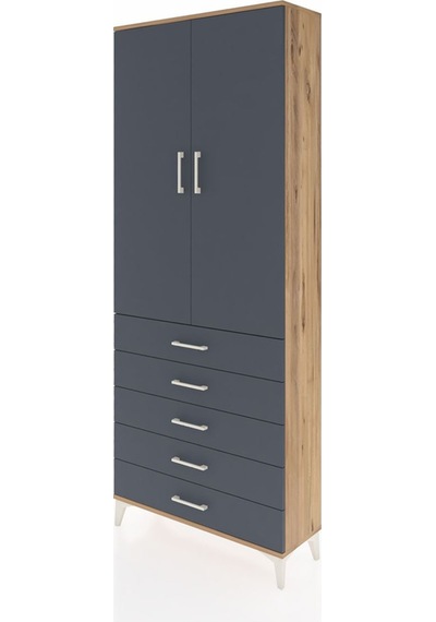 Arges Dolap 2 Raflı 5 Çekmeceli Tek Askılı 88x30x221 Çam-antr... Çam