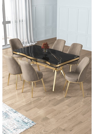 Canisa Prah Serisi 90x160 Lak Panel Sonata Desen Gold Ayak Masa Takımı 6 Cappucino Sandalye Sonata Masa Cappucino Sandalye Ayaklar Gold Canisa Prah Serisi 90x160 Lak Panel Sonata Desen Gold Ayak Masa Takımı 6 Cappucino Sandalye Sonata Masa Cappucino Sandalye Ayaklar Gold