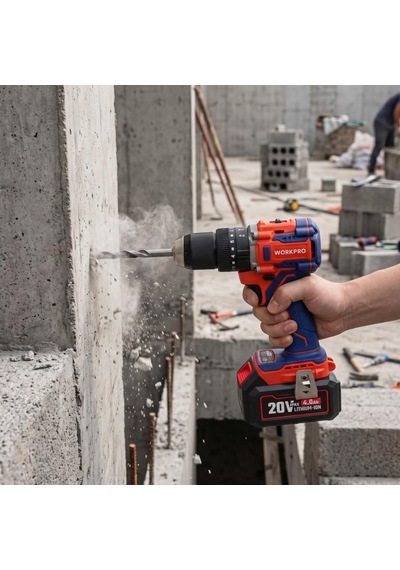 Workpro Wp390020 20volt 4.0ah Li-ion 65nm. Çift Akülü Kömürsüz Profesyonel Şarjlı Darbeli Matkap