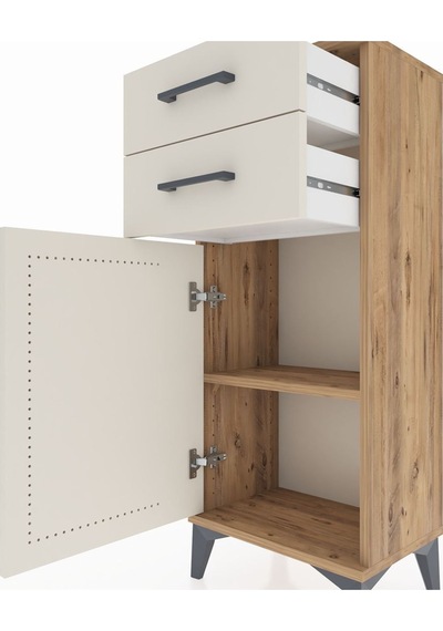 Arges Komodin Tek Raflı 2 Çekmeceli Tek Kapaklı 44x30x106 Çam-aytaşı Atlas Çam