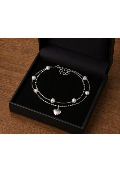 Luna Heart Double Layer Anklet Luna Çift Sıra Kalp Detaylı Çelik Halhal Çok Renkli