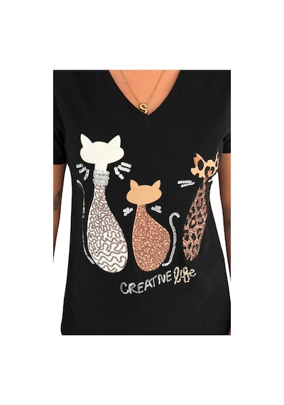 Cassime Kadın Siyah V Yaka 3 Kedi Pul Payet İşlemeli %100 Pamuk Büyük Beden Tişört Xl-2xl-3xl Cassime Kadın Siyah V Yaka 3 Kedi Pul Payet İşlemeli %100 Pamuk Büyük Beden Tişört Xl-2xl-3xl