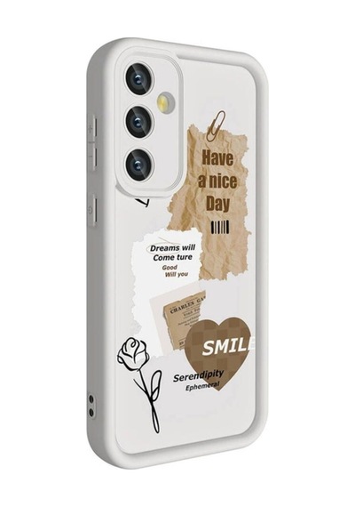 Galaxy S23 Fe Kılıf Kamera Korumalı Baskılı Arka Yüzey Zore Klas Kapak Beyaz