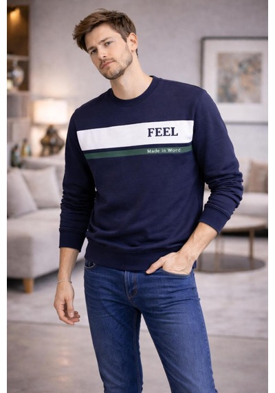 The Feel Marcel Erkek Regular Fit Bisiklet Yaka İnce Sweatshirt Lacivert