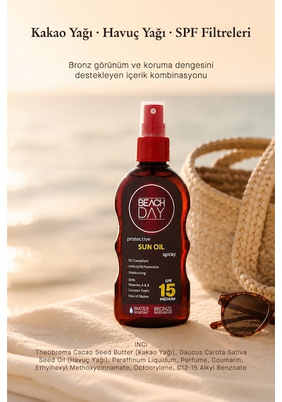 Beach Day SPF 15 Koruyucu Bronzlaştırıcı Güneş Yağı Sprey 150 ML