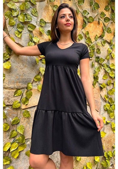 Neşeli Butik Kadın Siyah Yeni Sezon Astarsız Midi Boy Bürümcük Elbise Lptr03 Siyah