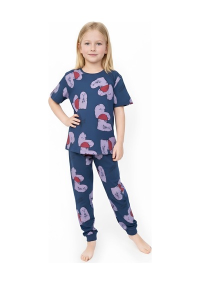 Modanino Kız Çocuk %100 Pamuk Ve Baskılı Pijama Takımı 3-8 Yaş 12720ıs Indigo