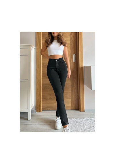 Woddi Mom Jean Kot Pantolon Siyah Mom Kadın Likralı-3