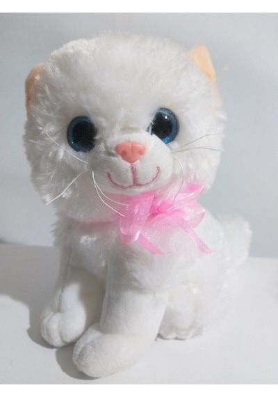 Oyuncak Pelüş Miyavlayan Kedi Papyonlu 30 Cm Beyaz