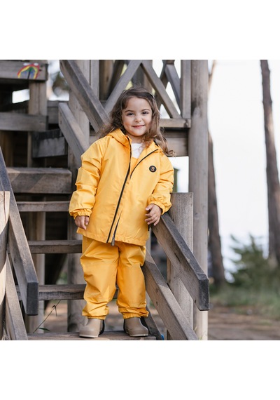 Ligenne Su Geçirmez Çocuk Yağmur Montu Polar Astarlı Kapüşonlu Çocuk Yağmurluk Pure Mustard Sarı