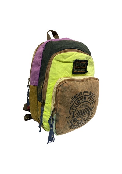 Old Cotton Cargo Kaliteli Vintage Disayn Sırt Gezi Çantası New Patchwork 5017 Kahverengi