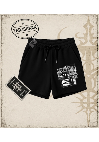 Tarzsokak Gotik & Grunge Streetwear Eyes Never Lıe Unisex Şort Siyah