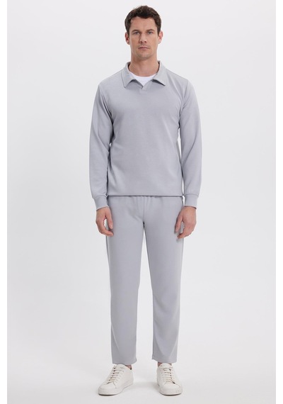 Tudors Erkek Slim Fit Dar Kesim Beli Bağcıklı 3 Cepli Geniş Paça Gri Eşofman Altı-41909 Gri
