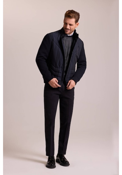 Ysf Erkek Lacivert Slim Fit Kolu Trikolu Mont