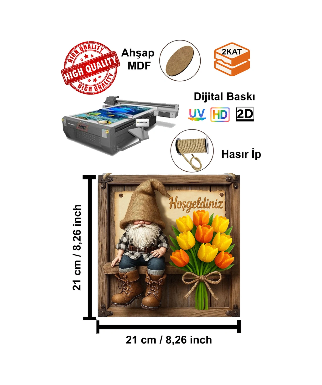 “Hoşgeldiniz” Yazılı Retro Tarz Ahşap Kapı Süsü – 23x23 Cm – Dekoratif Duvar Süsü