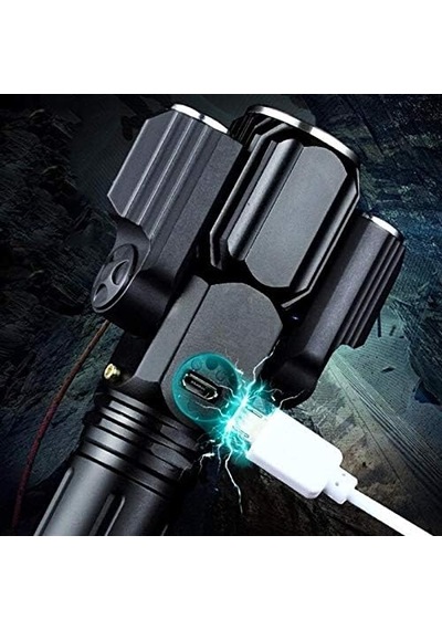 Üç-kafa Usb Şarj Cree Led El Feneri Alüminyum Taktik W8 E38