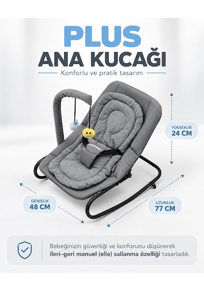 Plus Anakucağı - Hazır Kurulu Gelir - Kademeli - Sallanır - Sabitlenebilir - Oyuncaklı - Anakucagi