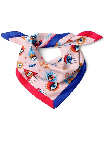 Minjuan Rong Göz Desenli Fular/bandana Pembe - Kırmızı