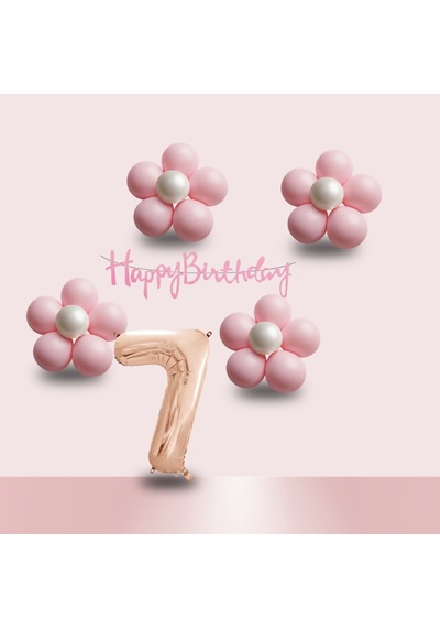 7 Yaş Pembe Papatya Temalı Rosegold Rakam Pembe Happy Birthday Banner Doğum Günü Süsleme