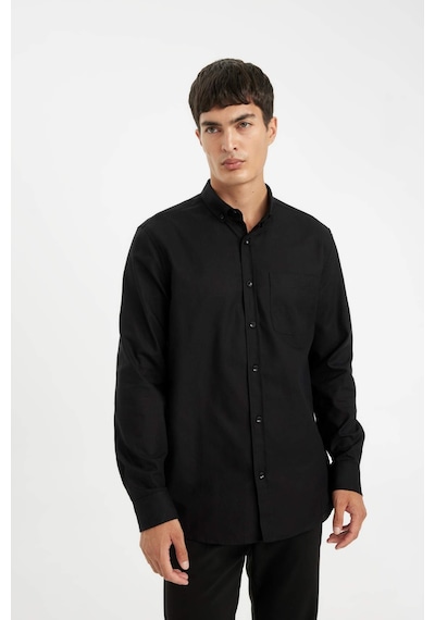 DeFacto Regular Fit Polo Yaka Oxford Basic Düz Uzun Kollu Gömlek A8028AX23AUBK81