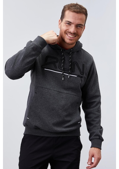 Tommy Life Antrasit Melanj Yazı Nakışlı Standart Kalıp Kapüşonlu Erkek Sweatshirt - 87887 Antrasit Melanj