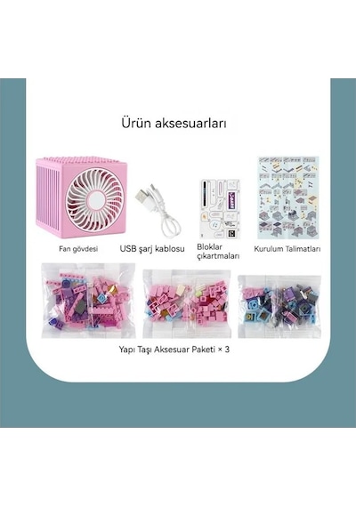 Masaüstü Blok Fan Küçük Masa Vantilatörü, Usb Şarj Edilebilir Pil, 3 Hız Güçlü - Zb106