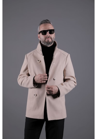 Ohepmoda Yaka Ve Kol Detaylı Erkek Kaşe Kaban Camel