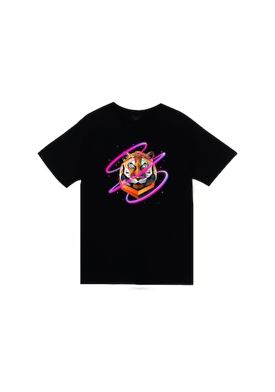 Aslan, Hayvan Baskılı Unisex %100 Pamuk Siyah T-shirt SIYAH