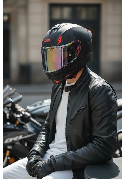 Gıvı 50.x Bones Kırmızı  1 Renkli 1 Şeffaf Vizörlü Motosiklet Kask İridyum Vizör + Şeffaf